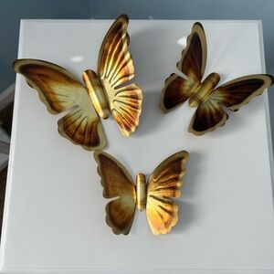 Golden Brown Butterfly Wall Art Trio